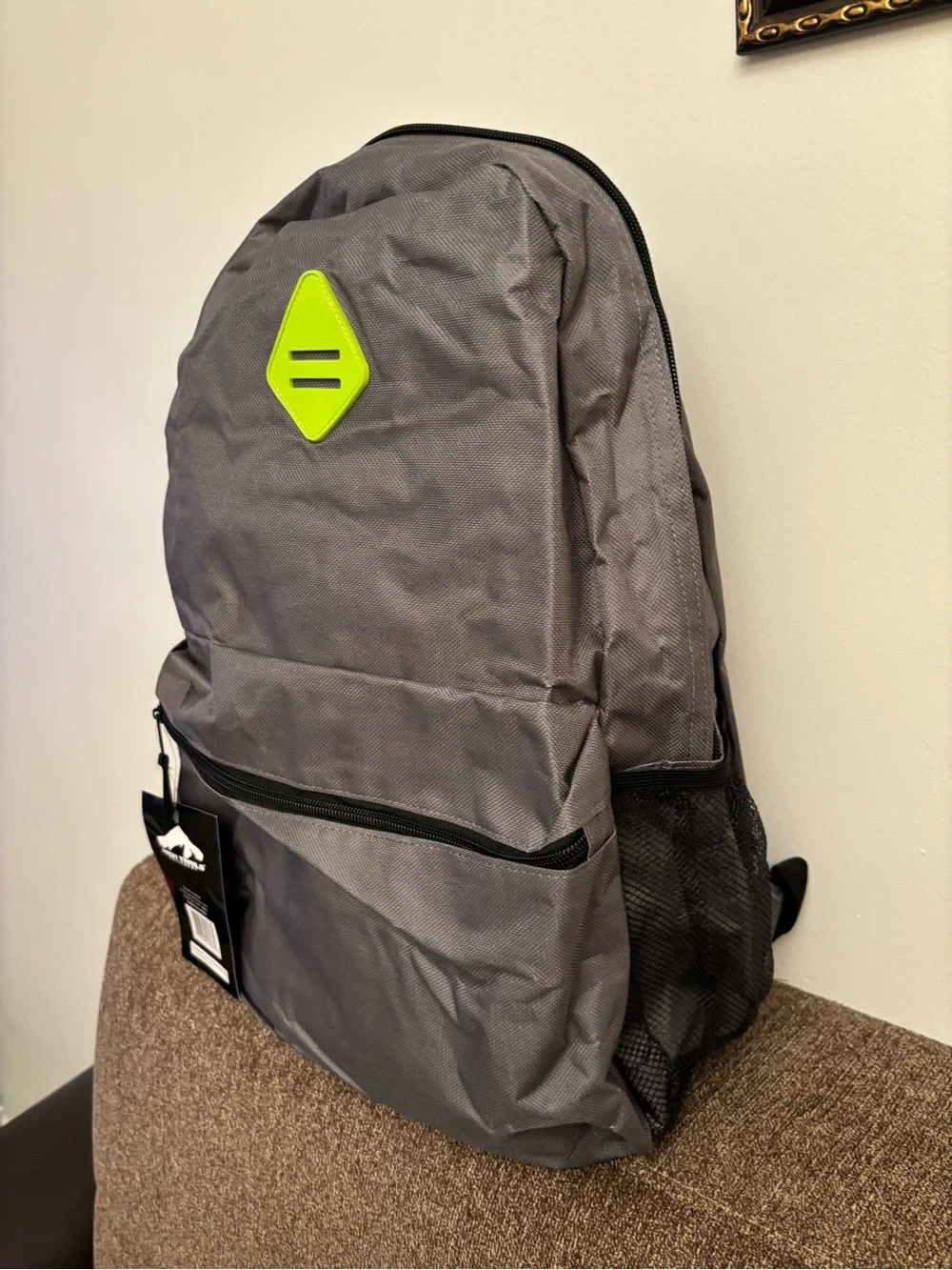 Gray unisex  Backpack with Lime Accent - Casual Everyday Bag